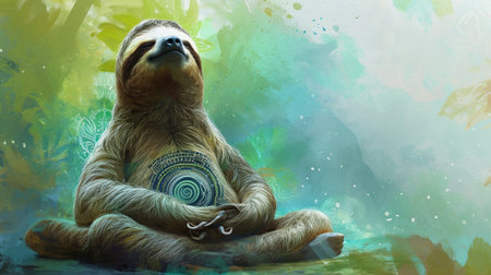 3D Illustration of a Sloth sitting on a tree.の素材