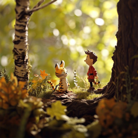 Miniature figure of boy and rabbit in the forest. Halloween conceptの素材