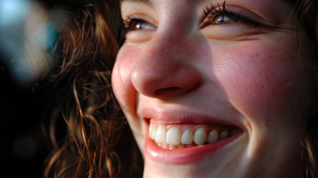 Closeup of a beautiful young woman's face. Shallow depth of field.の素材