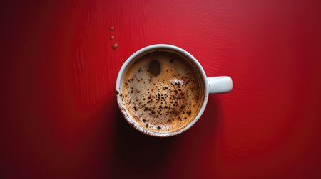 Coffee cup on a red background. Coffee cup on a red backgroundの素材