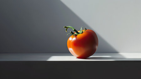 Tomato on a white wall background. The shadow from the window.の素材