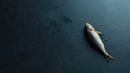 Smoked fish on a dark background. Top view. Copy space.の素材
