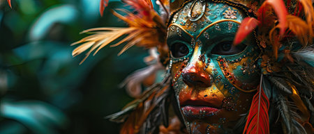 Close-up portrait of a beautiful woman in carnival mask.の素材