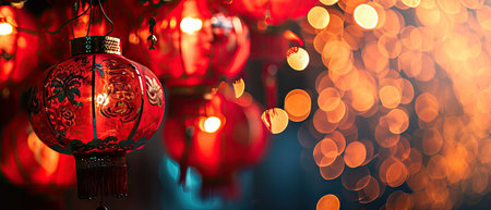 Chinese lanterns on the background of a festive bokeh.の素材