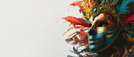 Beautiful Venetian mask with feathers, close-up.の素材