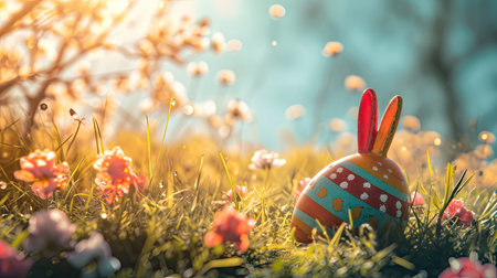 Easter eggs in the grass. Easter background. Happy Easter.の素材