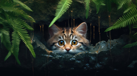 Siberian kitten in the terrarium. 3d rendering.の素材