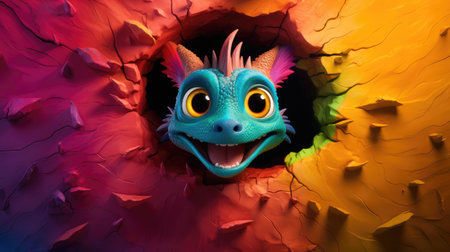 Funny monster in a hole in the wall. 3d renderingの素材