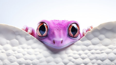 Close-up of a pink leopard gecko on a white backgroundの素材