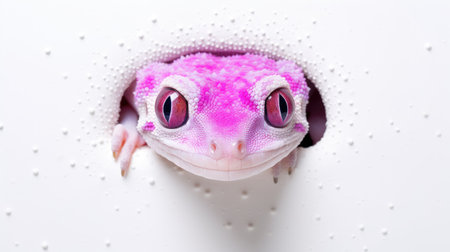 Pink leopard gecko on a white background. Close up.の素材