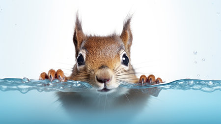 Squirrel in water isolated on a white background. Studio shot.の素材