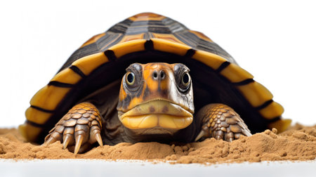 turtle isolated on white background, studio shot, front view.の素材