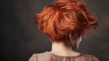 Portrait of a beautiful young woman with red hair on a dark backgroundの素材