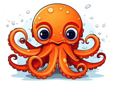 Cute octopus cartoon character isolated on white background. Vector illustration.の素材