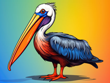 Pelican on colorful background. Cartoon illustration of pelican on colorful background.の素材