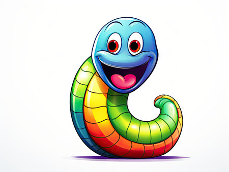 Illustration of a smiling cartoon snake isolated on a white background.の素材