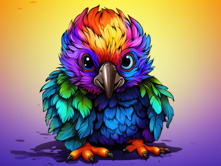 Cute colorful parrot isolated on colorful background. Vector illustration.の素材
