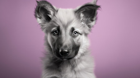 Studio portrait of a german shepherd dog on a pink background.の素材