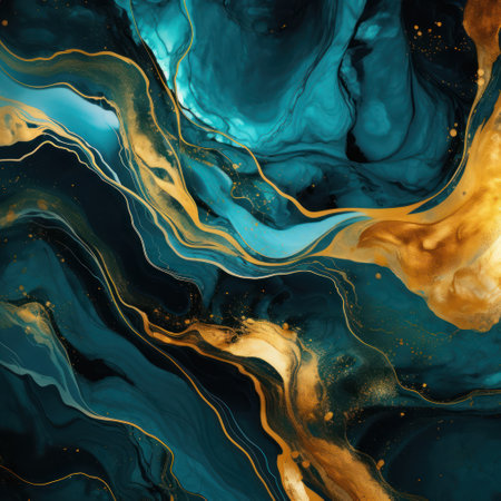 Marble abstract acrylic painting. Marbling artwork texture. Agate ripple pattern. Gold powder.の素材