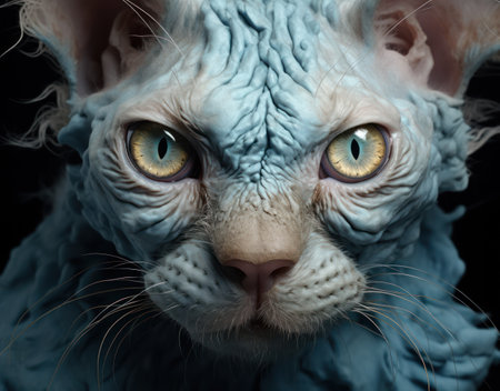 Fantasy portrait of a cat with blue eyes. 3d renderingの素材