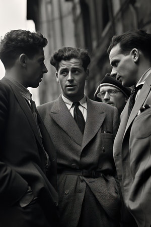 Businessmen in the street. Black and white image. Horizontal.の素材