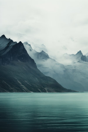 Mountain landscape with lake and cloudy sky, Patagonia, Argentinaの素材