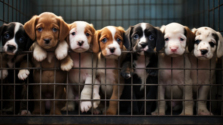 Puppies in a cage. Puppies in a cage.の素材