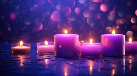 Burning candles with bokeh background. 3d rendering.の素材