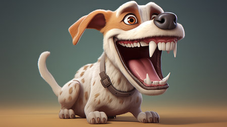 Funny cartoon dog with big teeth. 3d render illustration.の素材