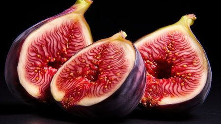 Fresh figs on a black background. Close up. Selective focus.の素材