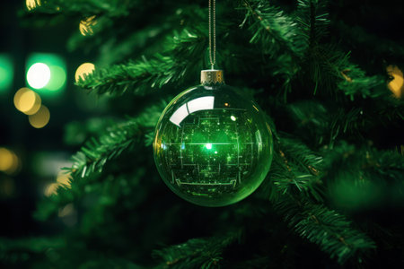 Christmas tree with green glass ball. Christmas and New Year concept.の素材