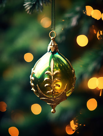 Christmas tree decoration on bokeh background. New Year and Christmas.の素材