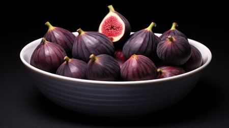 Fresh figs in a bowl on a black background. Selective focus.の素材