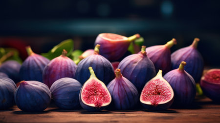 Fresh figs on rustic wooden table. Toned image.の素材