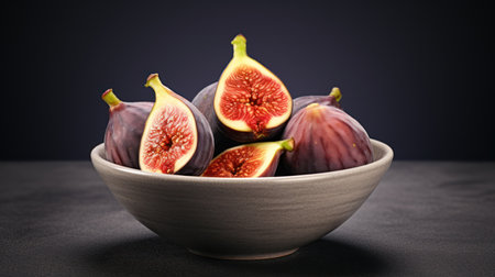 Fresh figs in a bowl on black background. Toned.の素材