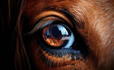 Eye of a red dog close-up. Selective focus. Toned.の素材