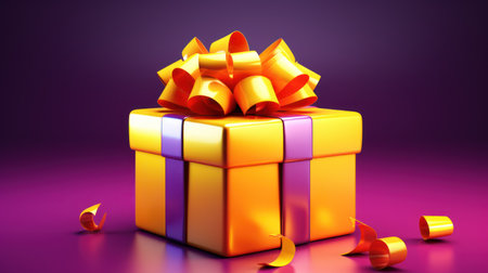 Gift box with a bow on a purple background. 3d renderingの素材
