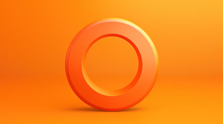 3d glossy orange circle icon isolated on orange background, computer generated imagesの素材