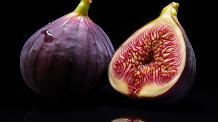 Fresh figs on a black background. Shallow depth of field.の素材