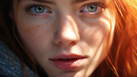 Close up portrait of beautiful redhead girl with freckles.の素材