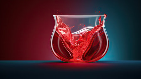 3d illustration of red liquid in glass vase on dark backgroundの素材