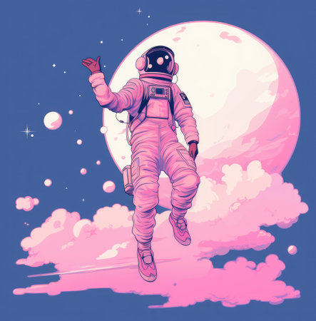 Astronaut on the background of the full moon. Vector illustration.の素材