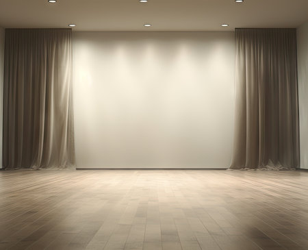 Empty room with curtains and wooden floor. 3d rendering. Mock up.の素材