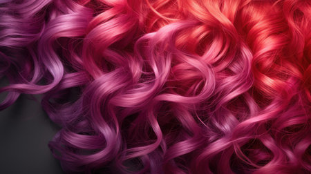 Curly pink hair on a dark background. Close-up.の素材