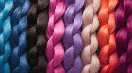 Multicolored hair strands as a background. Close-up.の素材