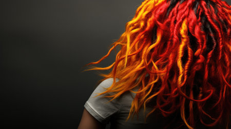 Beautiful young woman with dyed hair on dark background, closeupの素材