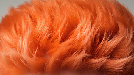 Orange fluffy hair background. Close-up image of a red fluffy hair.の素材