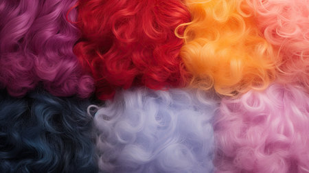 Colorful wig wig as a background. Close-up image.の素材