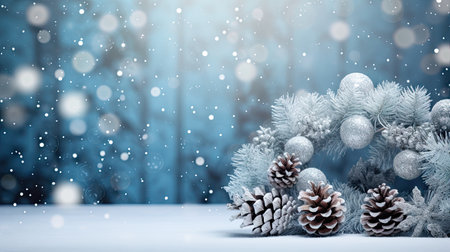 Christmas background with pine cones and silver balls. 3D rendering.の素材