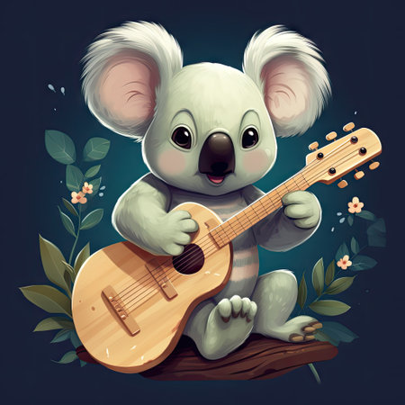 Cute cartoon koala playing ukulele. Vector illustration.の素材